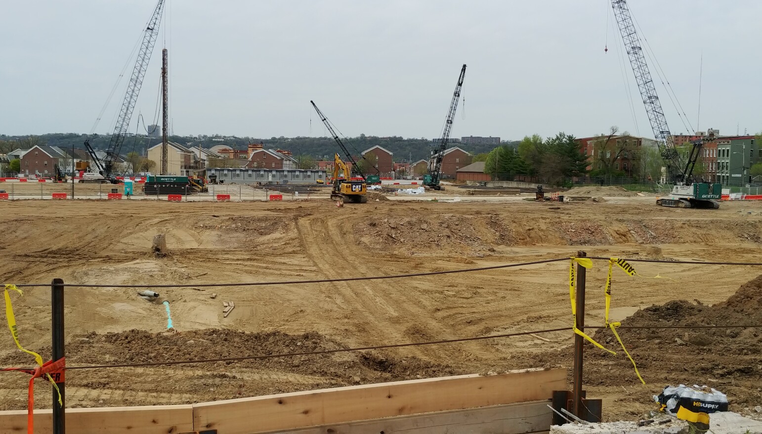 This photo from April 14 shows construction work on the site of FC Cincinnati's future stadium in the West End